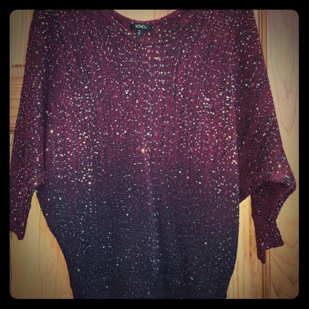 Ombré Sequined Sweater Burgundy